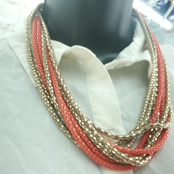 Womens Orange Gold Fashion Jewelry Lobster Clasp Multi Strand Layered Necklace - Picture 3 of 10